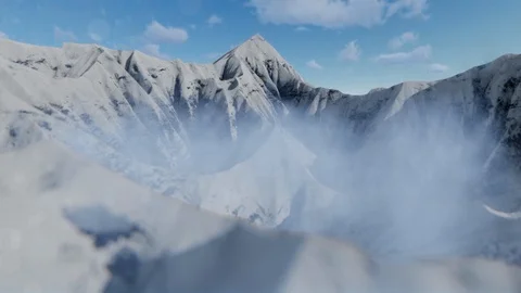 High mountains and deep valleys on a winter day with snow falling Stock Footage 126979607