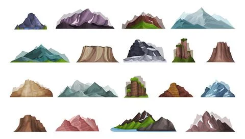 High Mountains and Rocks with Peak as Outdoor Nature and Environment Big Vector Stock Illustration