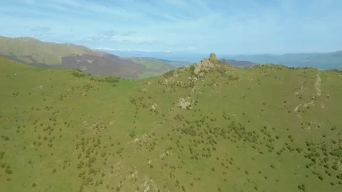 High mountains covered with grass and forest in sunny weather. Pushkin Pass. Stock Footage 254451133