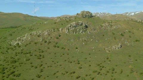 High mountains covered with grass and forest in sunny weather. Pushkin Pass. Video stock 254451681