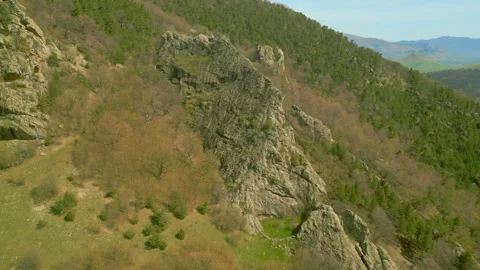 High mountains covered with grass and forest in sunny weather. Pushkin Pass. Stock Footage 254453406