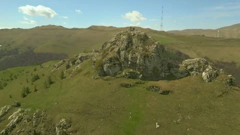 High mountains covered with grass and forest in sunny weather. Pushkin Pass. Stock Footage 254455438