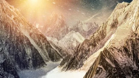 High mountains with falling snow Stock Illustration