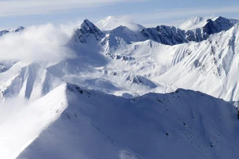 High mountains in haze Stock-Fotos