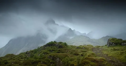 High up in the mountains of Lofoten Stock Footage 255647922