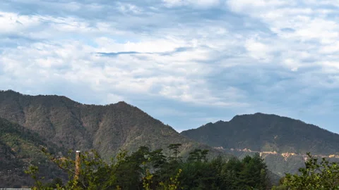 High Mountains With Moving Cloud Layers 4K Timelapse Footage Stock Footage 320409157