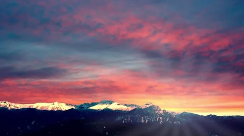 High mountains over sunset sky with clouds. Stock Footage 66538063