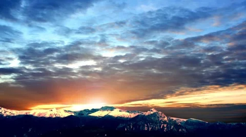 High mountains over sunset sky with clouds. Stock Footage 66538658