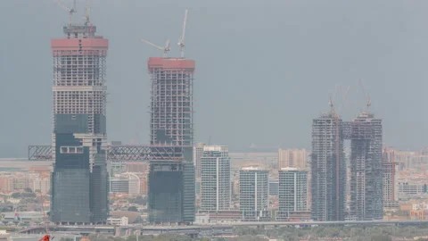High multi-storey buildings under construction and cranes timelapse Stock Footage 161064143