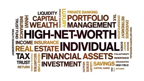 High-Net-Worth individual animated word cloud,animation kinetic typography loop Stock Footage 314960439