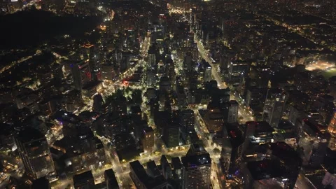 High night drone drift over Apoquindo and Sanhattan Santiago Chile Vídeos de archivo 334637797