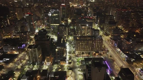 High night drone view over Apoquindo avenue and Las Condes Santiago Chile Vídeos de archivo 334637801