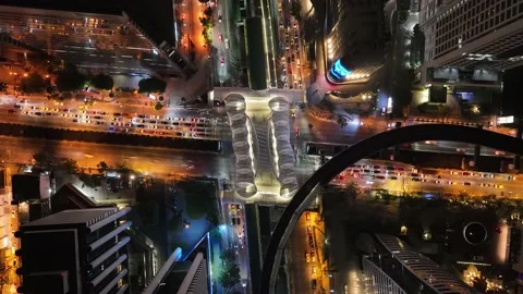 High night overhead time lapse of Chong Nonsi intersection bridge Sathorn Stock-Footage 233398554