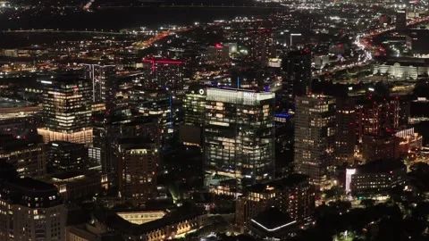 High Night View over Uptown Dallas toward the Freeway Corridor Stock Footage 343073420
