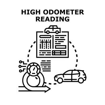 High odometer reading indicating used car value and history Illustrazione stock