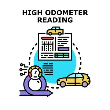 High odometer reading indicating used car value and history Illustrazione stock