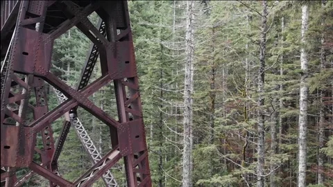 High, old and rusty metal bridge. Change Creek Trestle on the Snoqualmie Valley 스톡 동영상 239107381