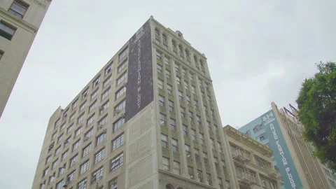 High old building with narrow windows Downtown Los Angeles Stock Footage 154294106