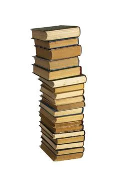 High old vintage book stack isolated on white background. Love read concept. Stock Photos