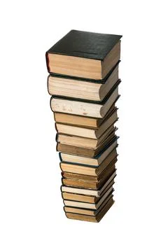 High old vintage book stack isolated on white background. Love read concept.. Foto stock