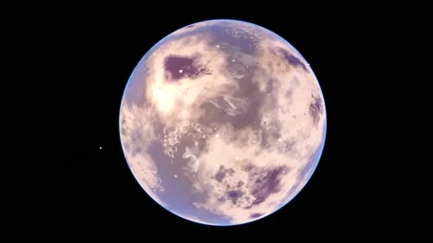 High in orbit above an alien moon orbiting a science fiction gas giant Stock Footage 148339369