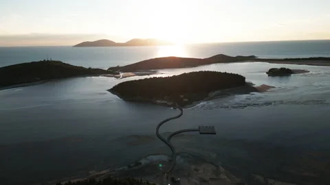 High orbit drone aerial view Monastery of Saint Mary Zvernec island Narta Lagoon Stock Footage 239018145