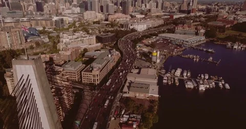 High over the ANZAC bridge Stock Footage 78477291