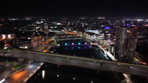 High, overhead 4K 60 frames per second aerial video of Belfast City Centre at Stock Footage 321942543
