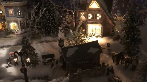 High Pan of A Miniature Town During Christmas Holidays Stock Footage 108755565