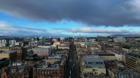 High pass drone shot over West George Street in Glasgow city centre. Stock Footage 258368845