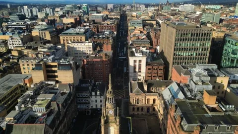 High pass drone shot over Tron church in Glasgow Stock Footage 258369219