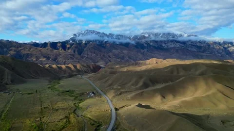 High Passes With Sparse Flora. Aerial Perspective Of Isolated Arid Hills And Stock-Footage 338360379