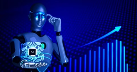 High-performance AI chip at the core of a glowing integrated circuit board, symb 库存影片 307881938