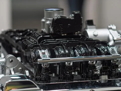 High-Performance Car Engine with Advanced Engineering Features 库存照片