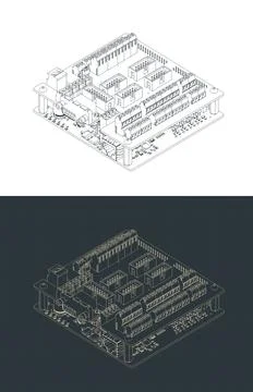 High-performance CNC control board isometric drawings Stock Illustration