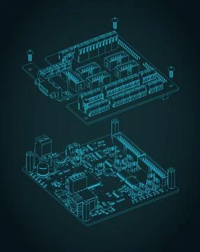 High performance CNC control board isometric blueprint Stock Illustration