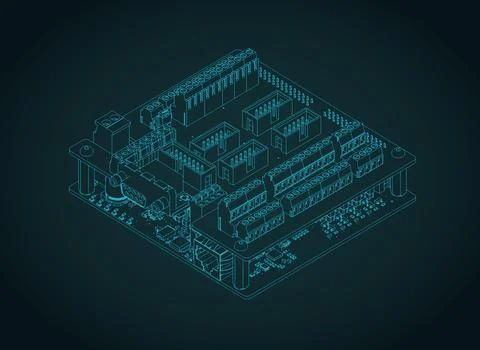 High-performance CNC control board isometric blueprint Stock Illustration