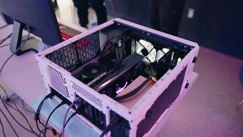 A High Performance Custom Built Gaming Computer Sits on a Desk Side Panel 動画素材 262412304