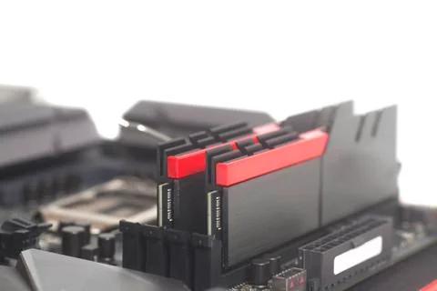 High performance DDR4 computer memory RAM on motherboard 스톡 사진