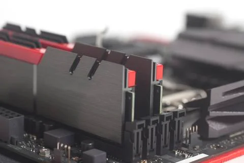 High performance DDR4 computer memory RAM on motherboard Foto stock