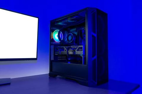 High performance desktop computer with rgb cooling fan, liquid cooling tube.. Stock Photos