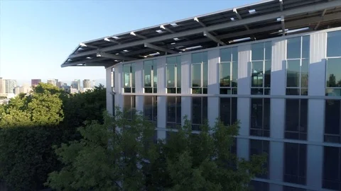 High-performance green office building. Seattle Space Needle in the background Stock Footage 83947013