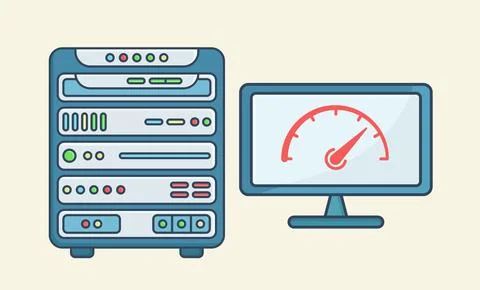 High performance modern data server with performance meter and monitor Stock Illustration