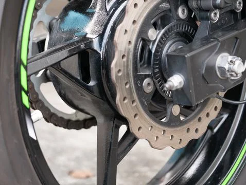 High-performance motorcycle brake system urban area photography outdoor close-up Stock Photos