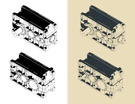 High performance reduction spur gear box Stock Illustration