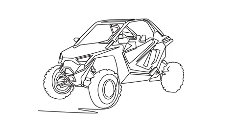 High-performance side-by-side (UTV) off-road vehicle, roll cage Stock Footage 332599726