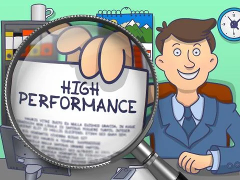 High Performance through Magnifying Glass. Doodle Style Stock Illustration