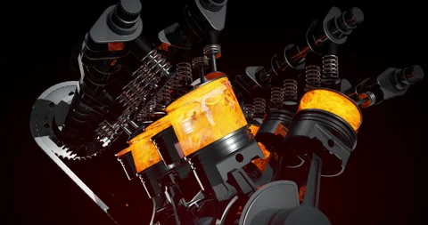 High-Performance V8 Engine in Motion, Pistons, Crankshaft Stock Footage 313925534