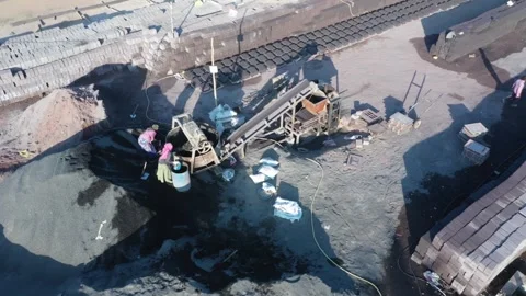 High perspective aerial shot looking down onto a busy concrete block Stock Footage 337789833