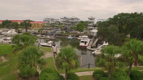 High perspective of a boat marina Stock Footage 167372120